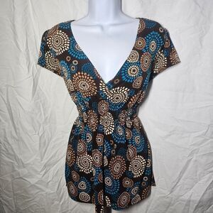 Agenda Brown and Blue Floral Blouse